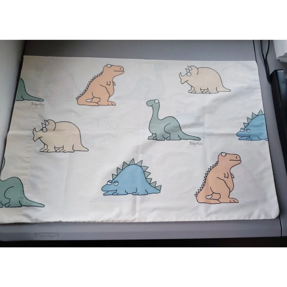 1986 Sandra Boynton Classic Twin Top Sheet + Pillowcase Dinosaur Bedding VTG